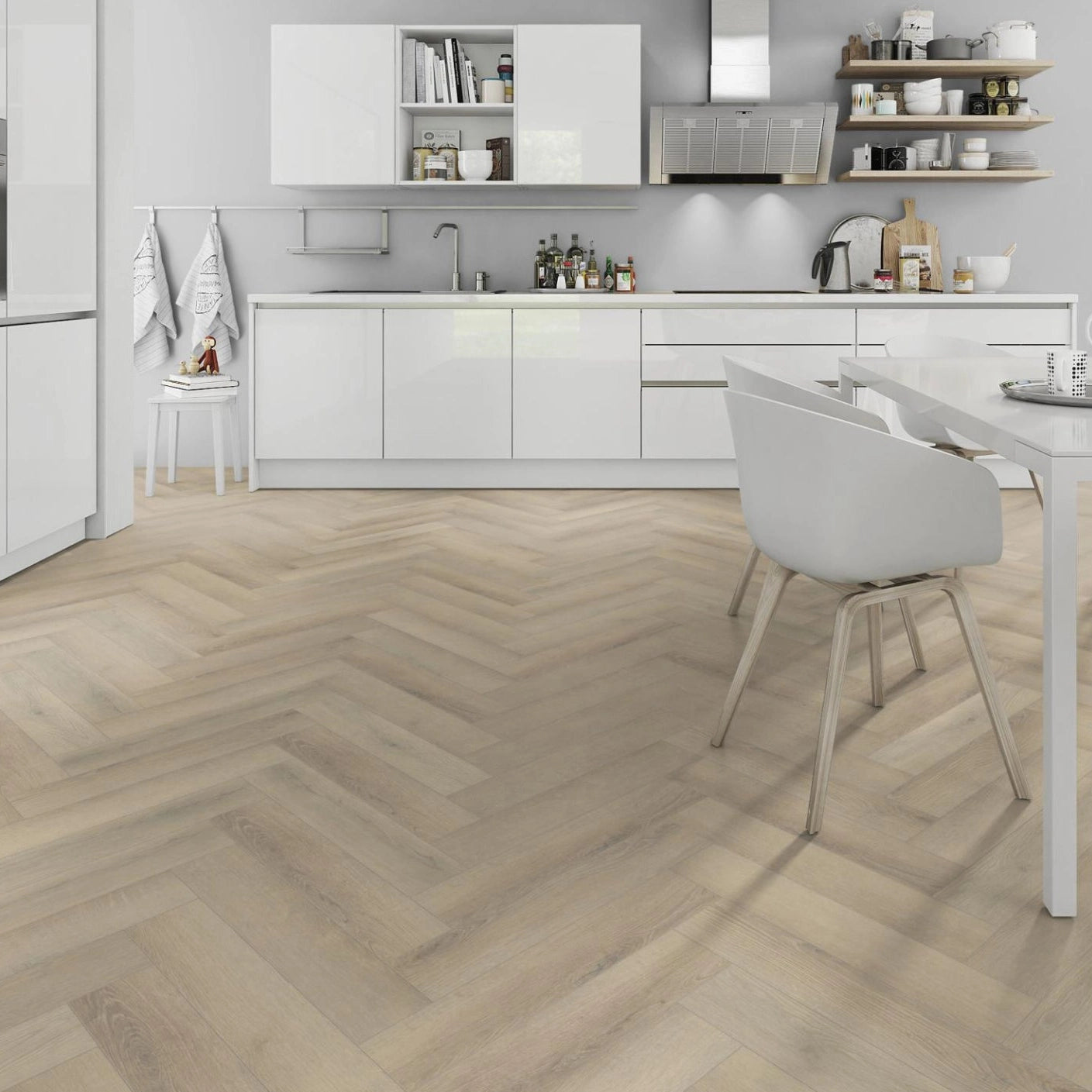 Lignum Core SPC Herringbone Flooring - Seashell Oak
